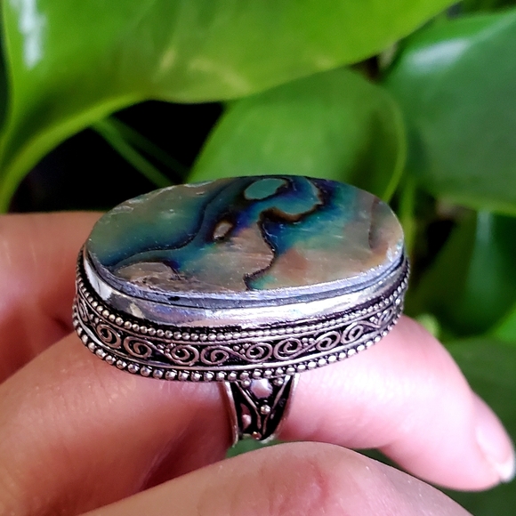 New Oversized Abalone Shell 925 Silver Statement Ring. - Picture 5 of 16